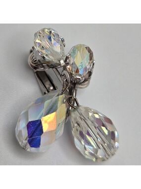 Sherman Aurora Borealis Crystal Teardrop Dangle Earrings Vintage '50 '60